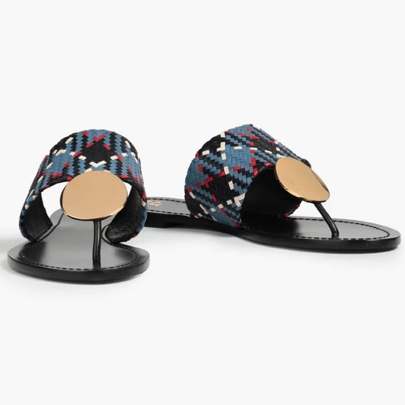 Tory Burch $268 Patos LEATHER Disk Sandal Blue Woven 10 - Picture 4 of 13